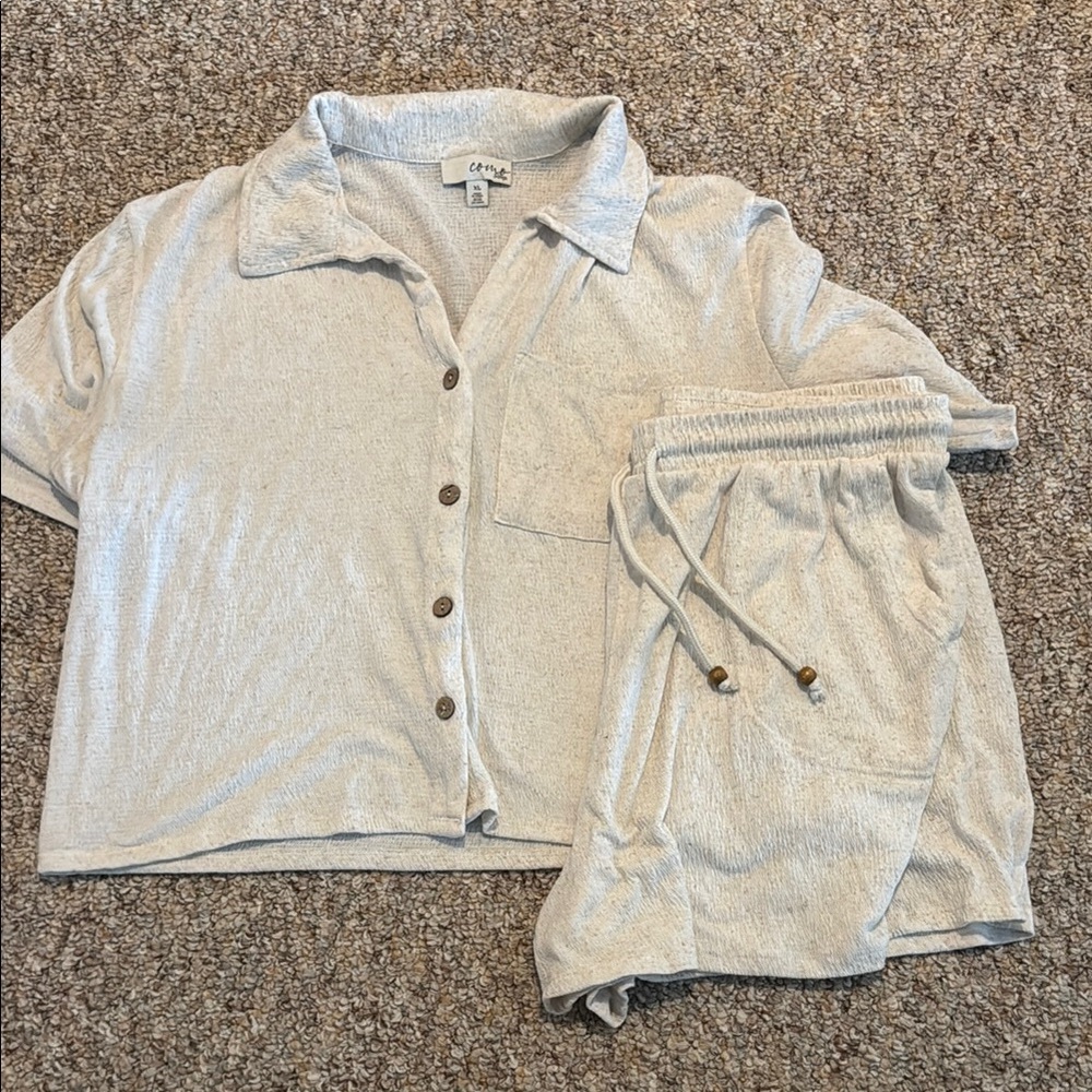 Cozy Beige Button-Up Lounge Set